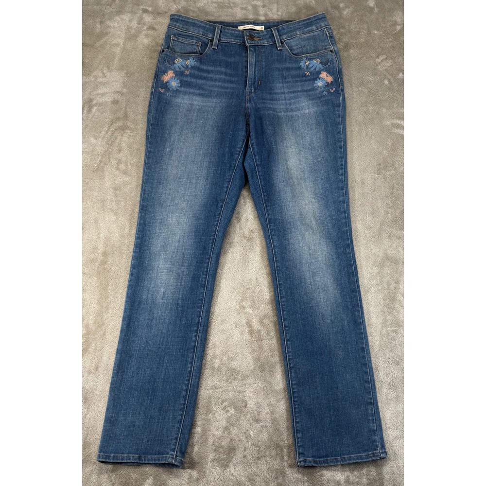 Levi's Mid Rise Skinny Jeans Womens 31 Blue Excellent Floral Embroidered Denim
